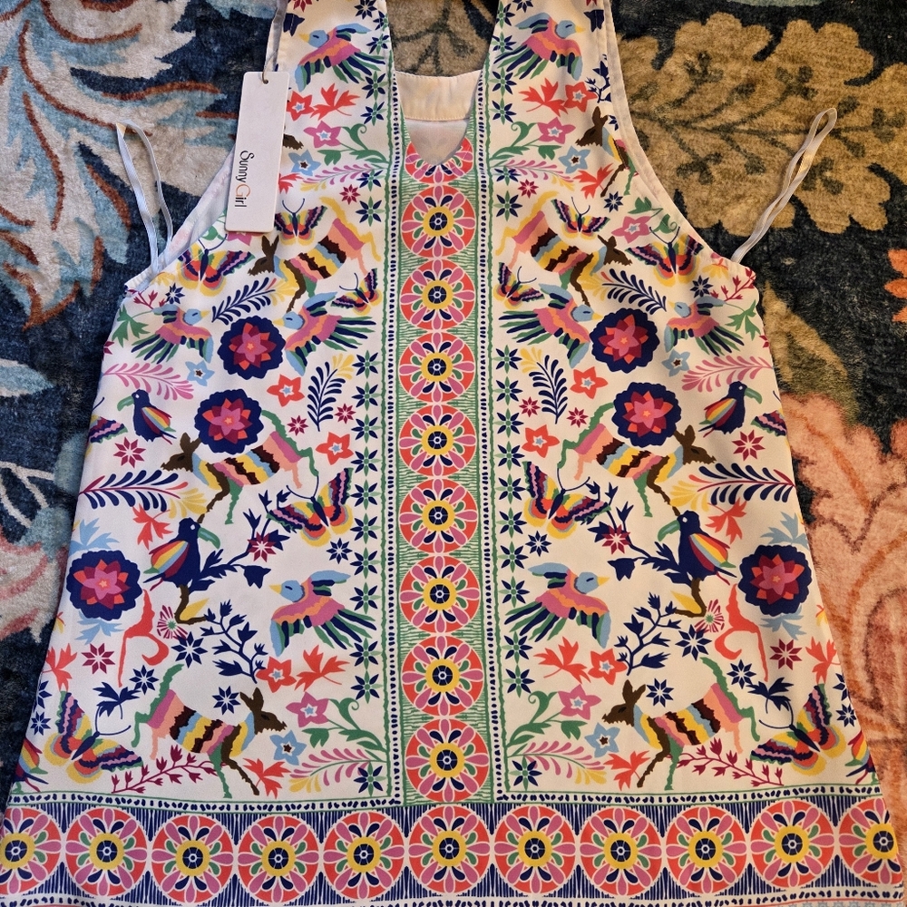 Sunny Girl Australia Colorful Print Sleeveless Top NWT Medium Vacation Resort - Picture 2 of 16